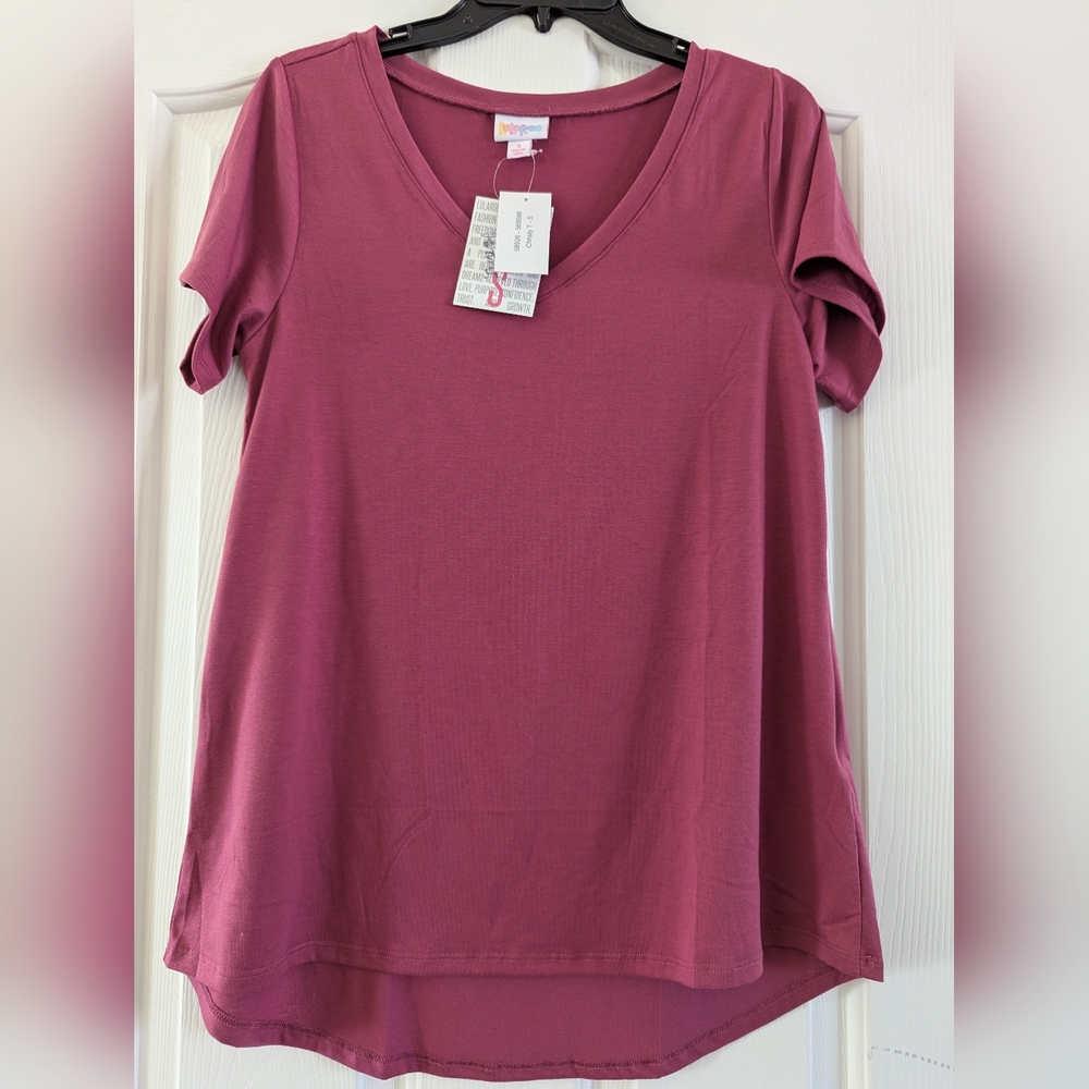 LuLaRoe Christy T V-Neck Short Sleeve Tee - Berry